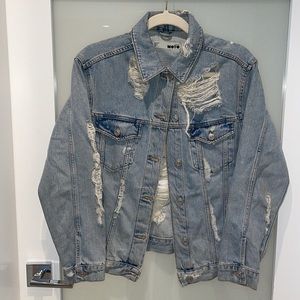 TOPSHOP, Moto, Denim Jacket, Light Blue Wash, Ripped, Size 4